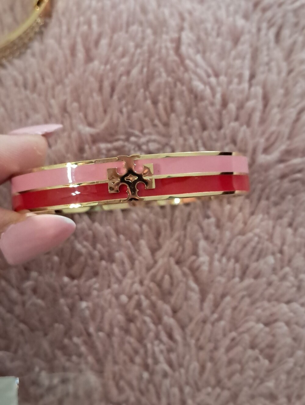 Fashion Jewelry Gold-Tone Pink & Red Enamel Bracelet